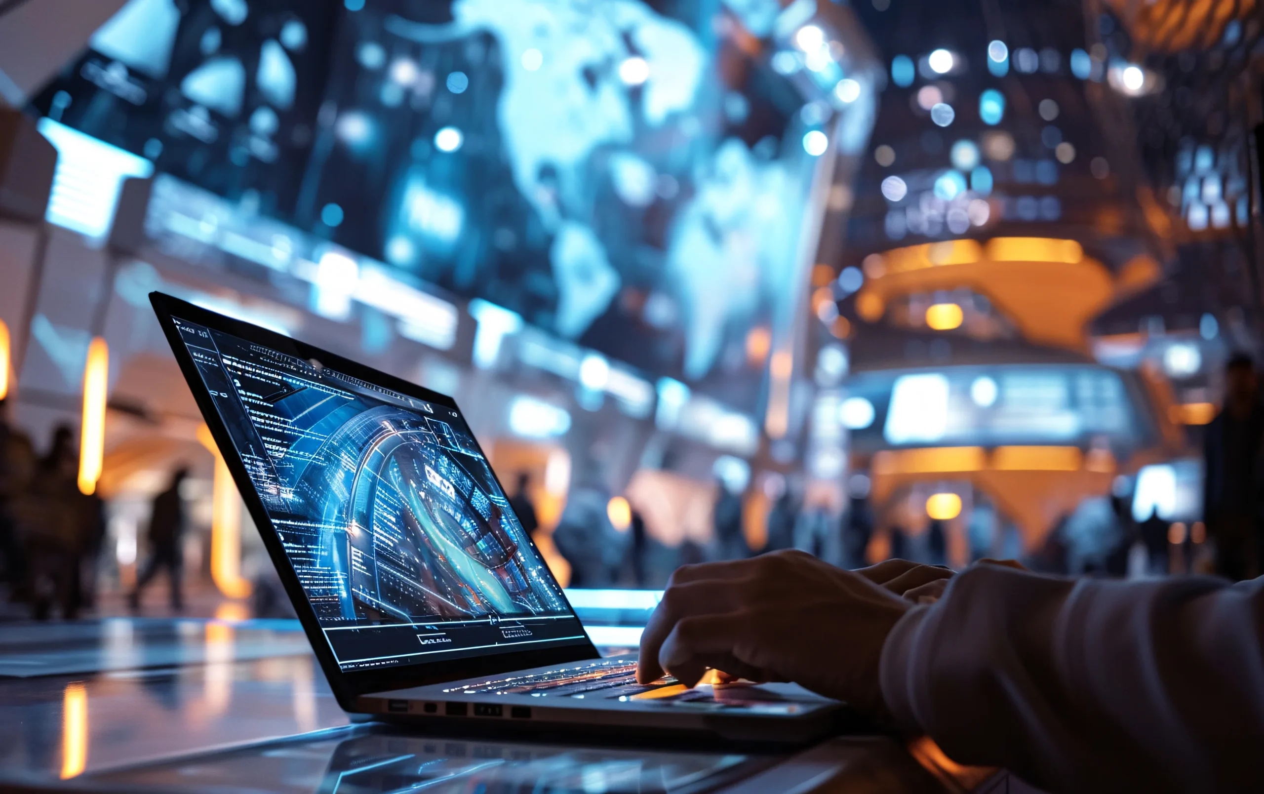 Persona trabajando en una empresa futurista, imagen generada por IA
